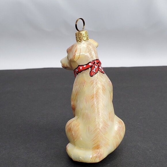 Joy To The World Dog Ornament Yellow Lab Bone Bandana Handmade Glass Poland - Picture 5 of 8